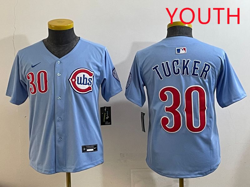 Youth Chicago Cubs #30 Tucker Light Blue Throwback 2025 Nike MLB Jersey style 3